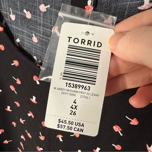NWT Torrid Abbey Rayon Slub Top Black Scoop Neck Mushroom Print Size 4X Whimsy - Picture 6 of 9